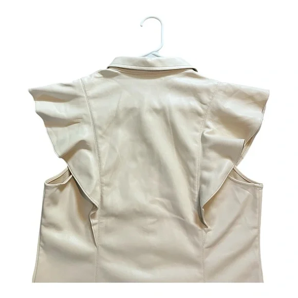 Gap Faux Leather Cream Ruffle Sleeve Women's Top - Picture 5 of 6